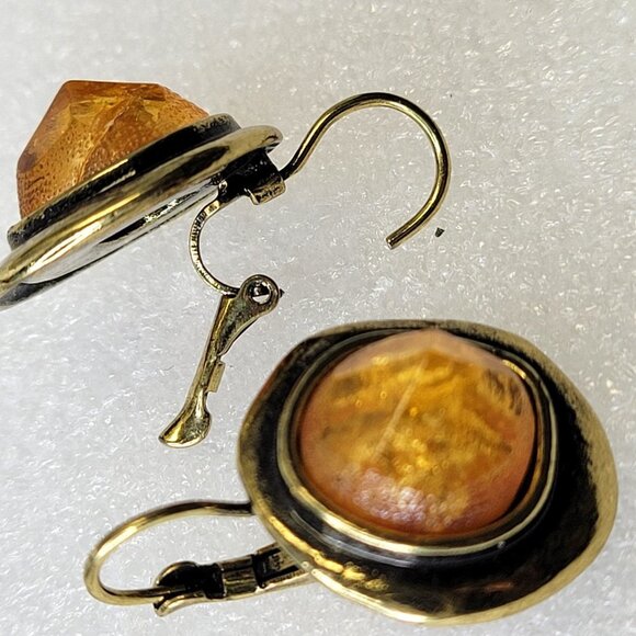 Amber Orange and Gold Tone Earrings - Picture 4 of 11